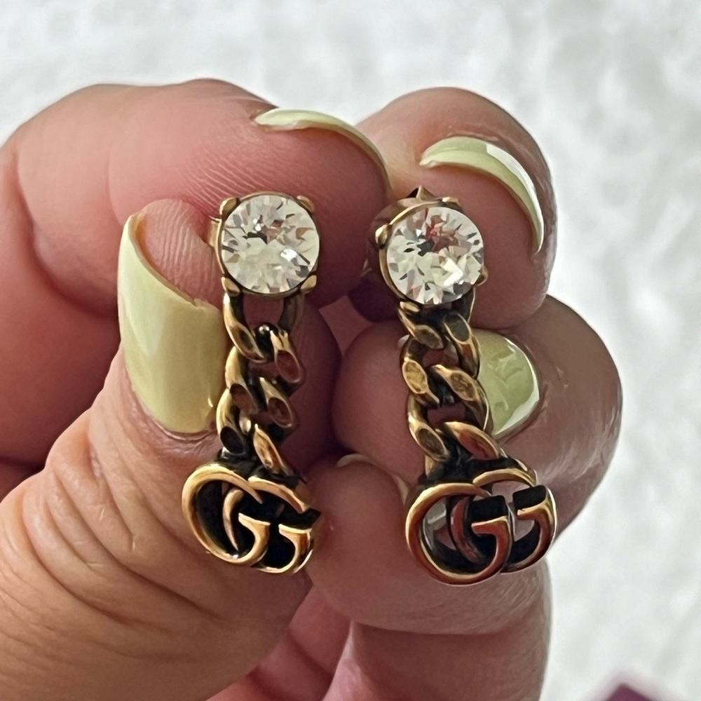 Gucci Gold Crystal Drop Earrings